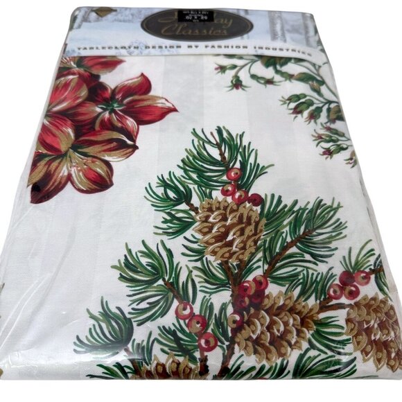 Christmas Tablecloth Holiday Classics Holly Floral 52x70 Rectangle NEW - Picture 1 of 11